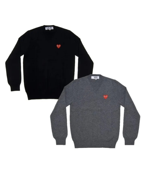 [꼼데가르송] 하트 시그니쳐 브이넥 울 니트_블랙 S